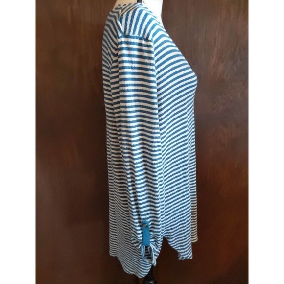 Anthropologie Akemi + Kin Sylvie Pointelle Stripe Blue White Tunic Womens Medium - Picture 3 of 7